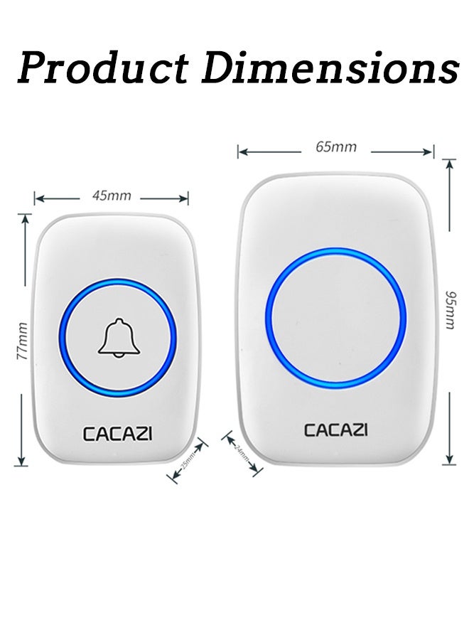 CACAZI Wireless Doorbell, IP44 Waterproof Doorbell, Cordless Doorbell with 60 Sounds and 5 Levels of Volume, Over 300 Meters Range, LED Flash, Calling Bell for Home, Hotel, Office and Villa, Warehouse and Anti-Theft, White - Image 2